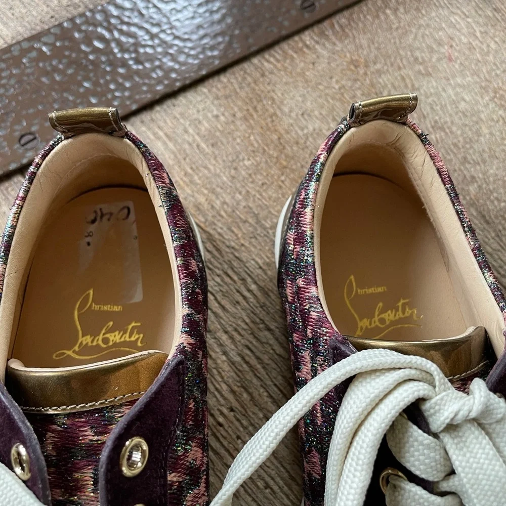 Christian louboutin gondolastrass sneaker burgundy bronze flats trainers sz 35